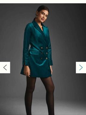 ANTHROPOLOGIE Maeve Velvet Blazer Dress jade green 8